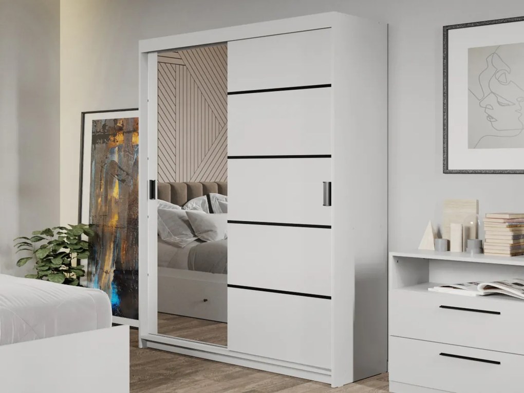 Set mobila dormitor 4 piese Zeno Alb cu oglinda C32