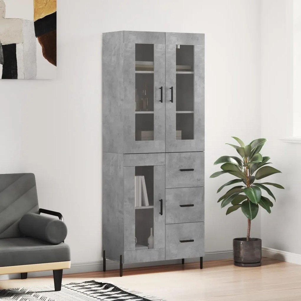 vidaXL Dulap înalt, gri beton, 69,5x34x180, lemn compozit