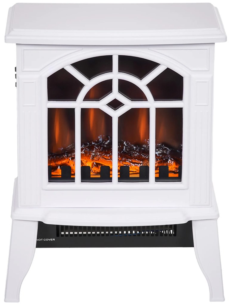 HOMCOM Șemineu Decorativ 1000 W/2000 W cu Temperatură Reglabilă Flăcări LED pentru 15-20 m² 36,5x24x46 cm Alb | Aosom Romania