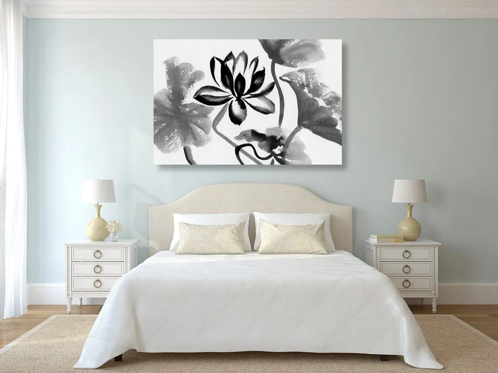 Tablou floare de lotus în design alb-negru
