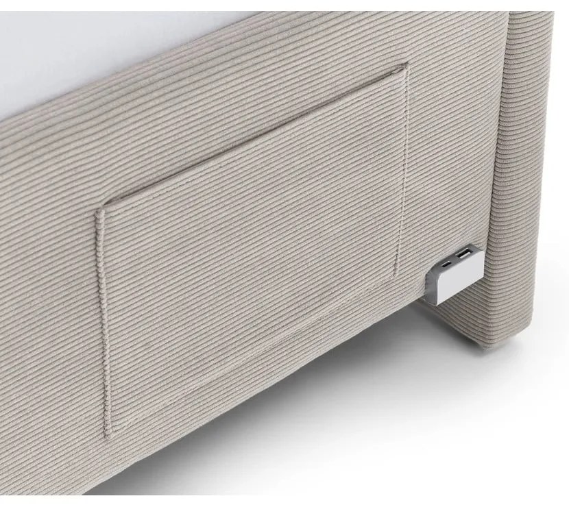 Pat pentru copii bej pe colț tapițat cu spațiu de depozitare cu somieră 140x200 cm Cool – Meise Möbel