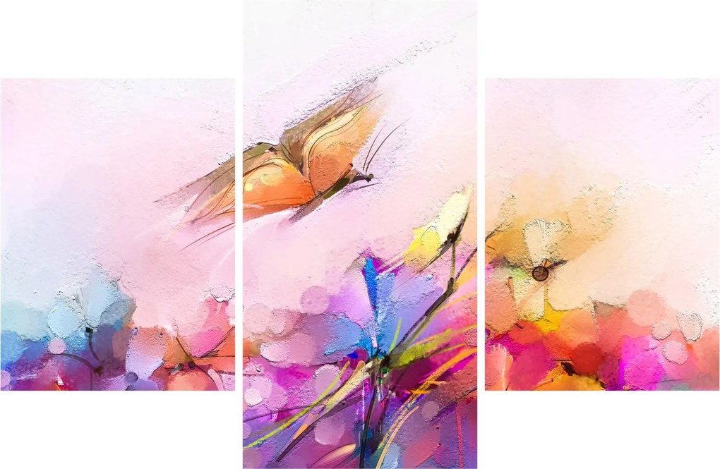 Tablou - Fluture asupra florilor, abstracție (90x60 cm)