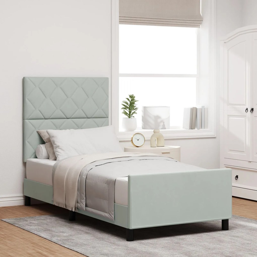 vidaXL Cadru de pat cu headboard Gri deschis 90 x 190 cm Catifea