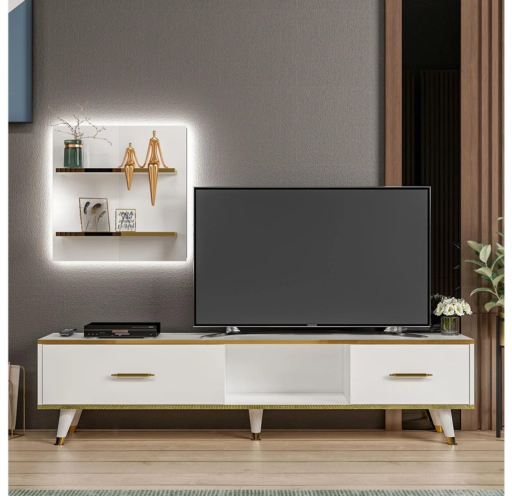 Mobilier living Mevala 2 (alb + auriu) . 1095633