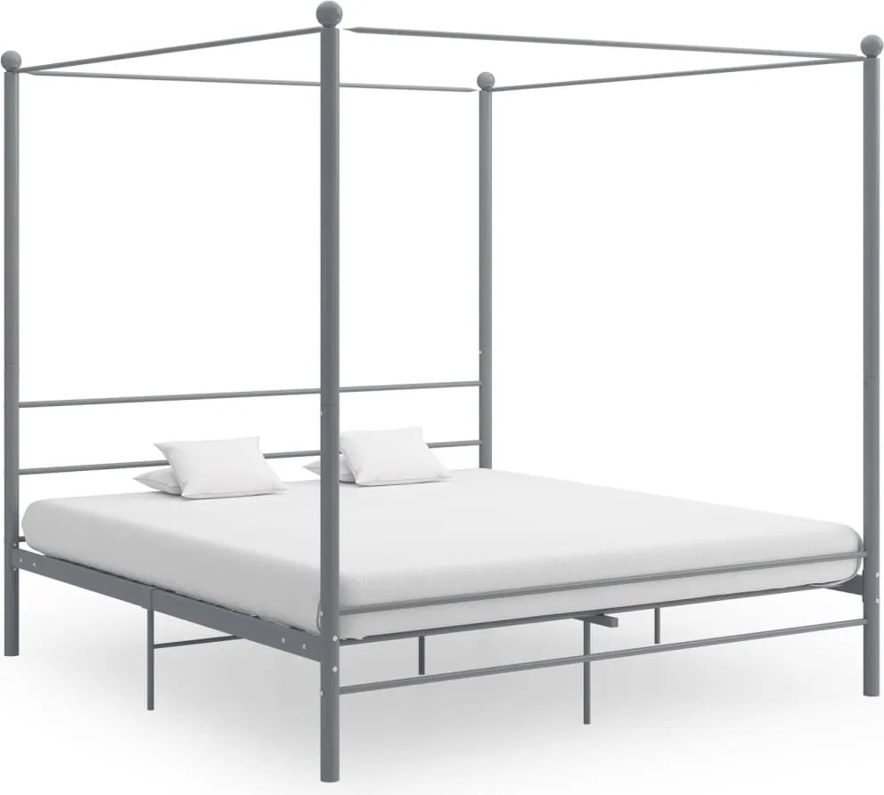 vidaXL Cadru de pat cu baldachin, gri, 200x200 cm, metal