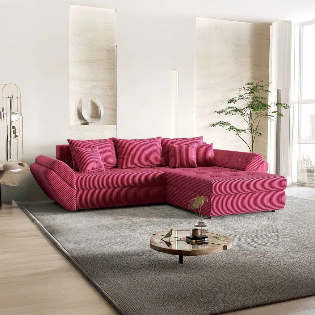 Colțar extensibil dumonde cu ladă de depozitare si sezut confortabil din spuma high-density, Loana Zoom Red II 270x185 cm
