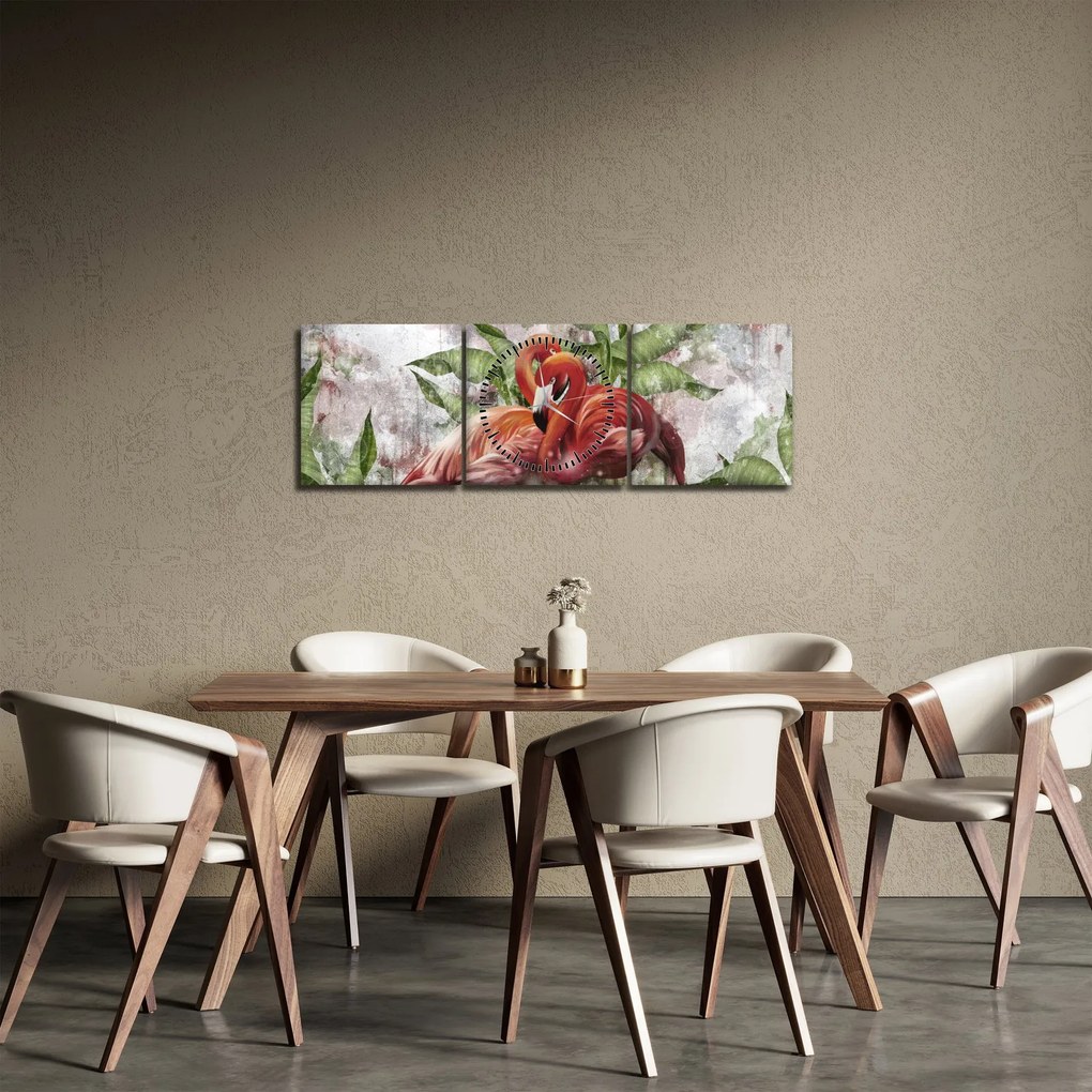 Tablou - Flamingo (cu ceas) (90x30 cm)