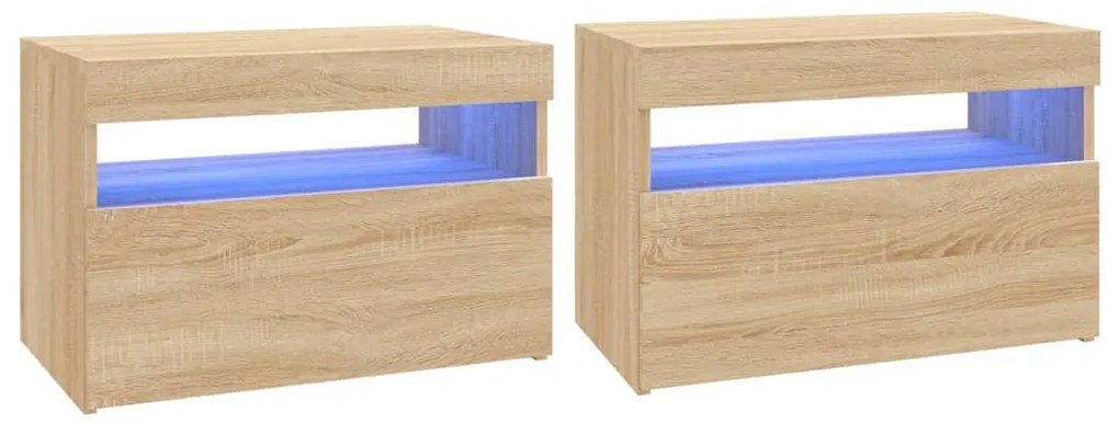 804416 vidaXL Comode TV cu lumini LED, 2 buc., stejar Sonoma, 60x35x40 cm
