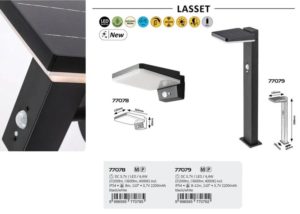 Lampa solara cu senzor de miscare, IP54 Lasset