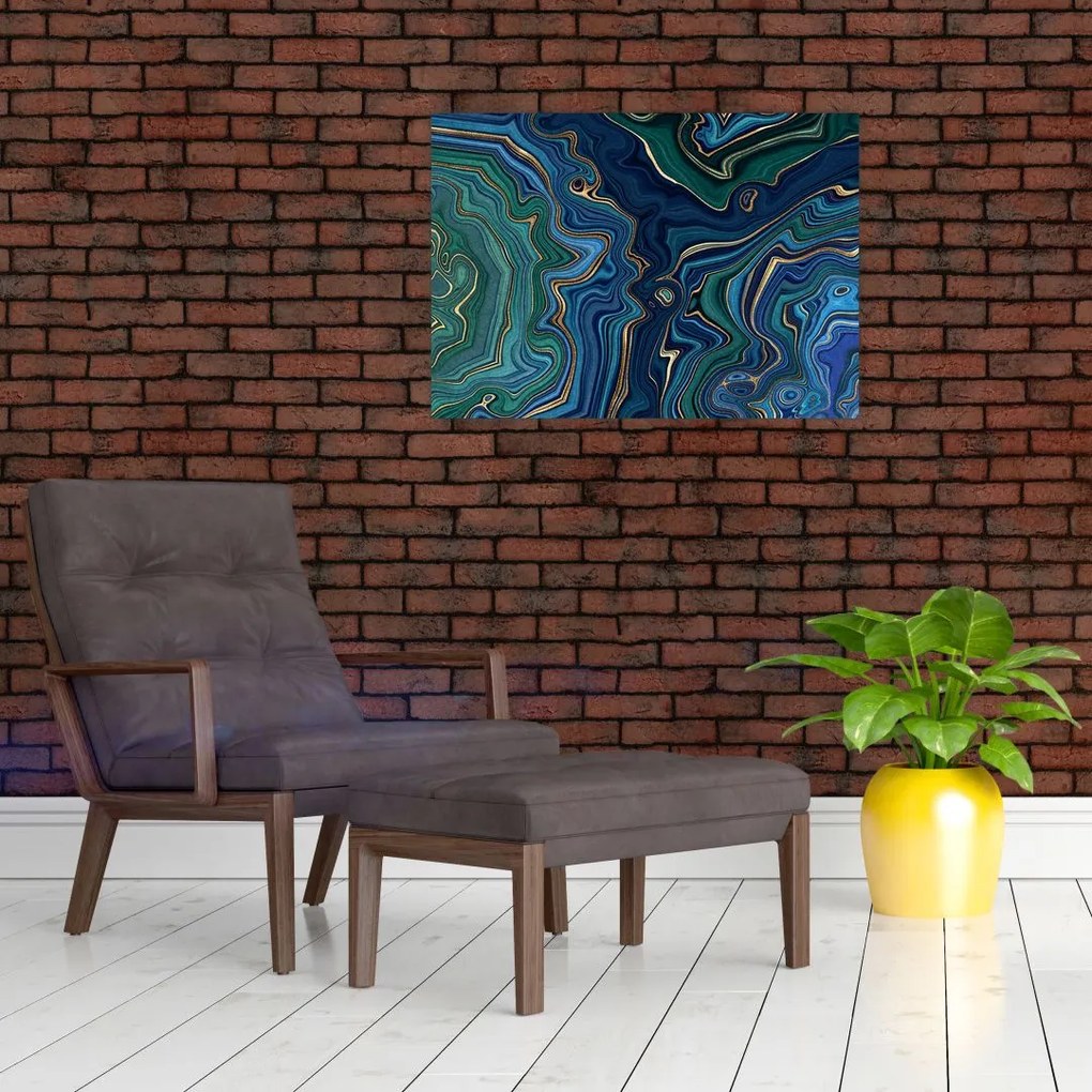Tablou pe sticlă - Marmură verde- albastru (70x50 cm)