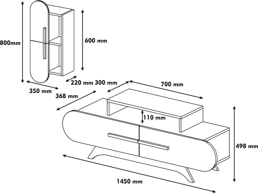 Comoda TV cu dulap Rose S, Hommy Craft, galben/maro