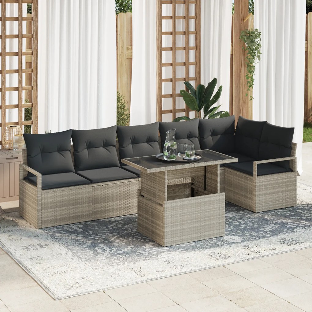 vidaXL Set de canapele pentru grădină 7 pcs Gri deschis Rattan poli