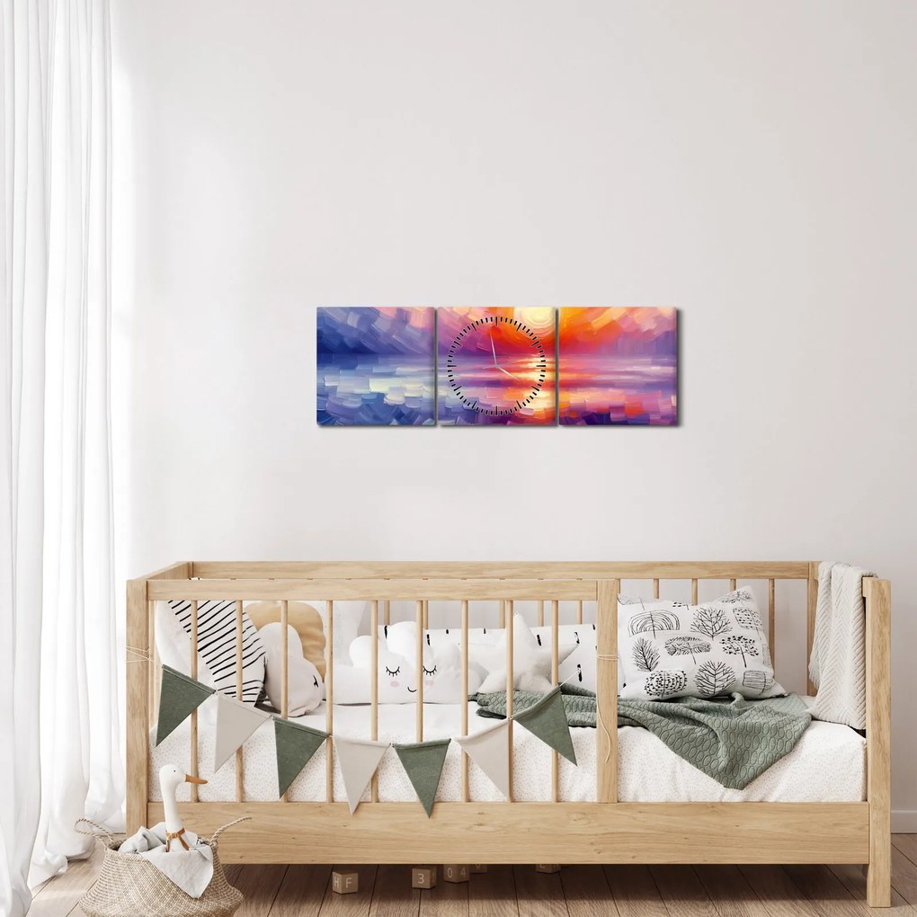Tablou - Apus de soare artistic colorat (cu ceas) (90x30 cm)
