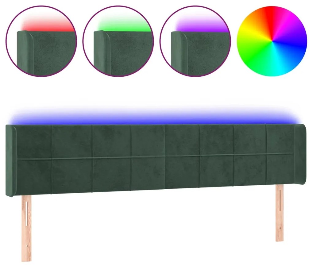 3123299 vidaXL Tăblie de pat cu LED, verde închis, 183x16x78/88 cm, catifea