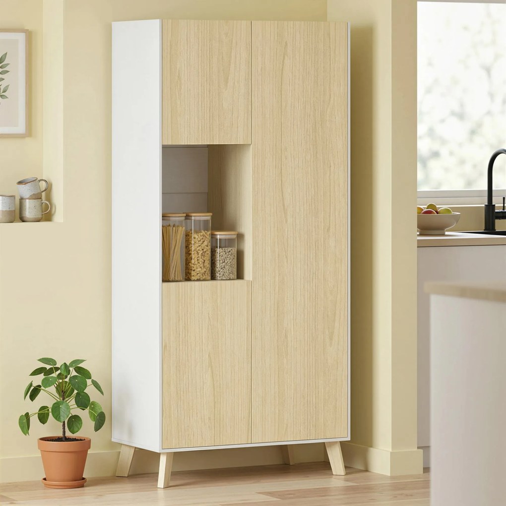 HOMCOM Dulap de bucătărie 170 cm, dulap modern cu compartiment deschis, polițe reglabile, aspect lemn natural | Aosom Romania