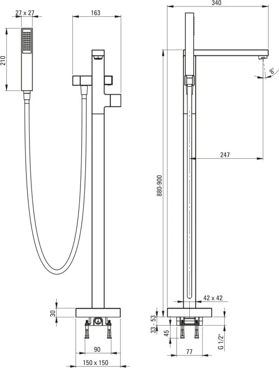 Blur Baterie pentru cadă, de sine stătător, cu set de duș BQL_D17M