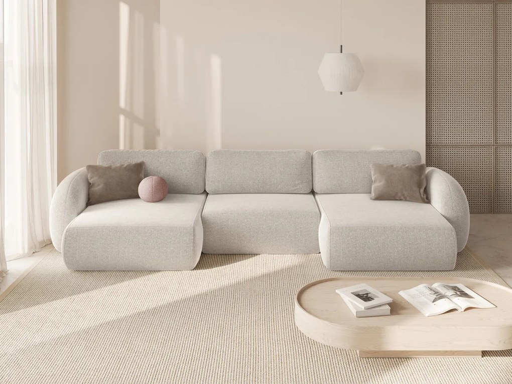 Coltar panoramic extensibil 5 locuri, Tonale, Cosmopolitan Design, 362x149x88 cm, tesatura chenille, bej deschis