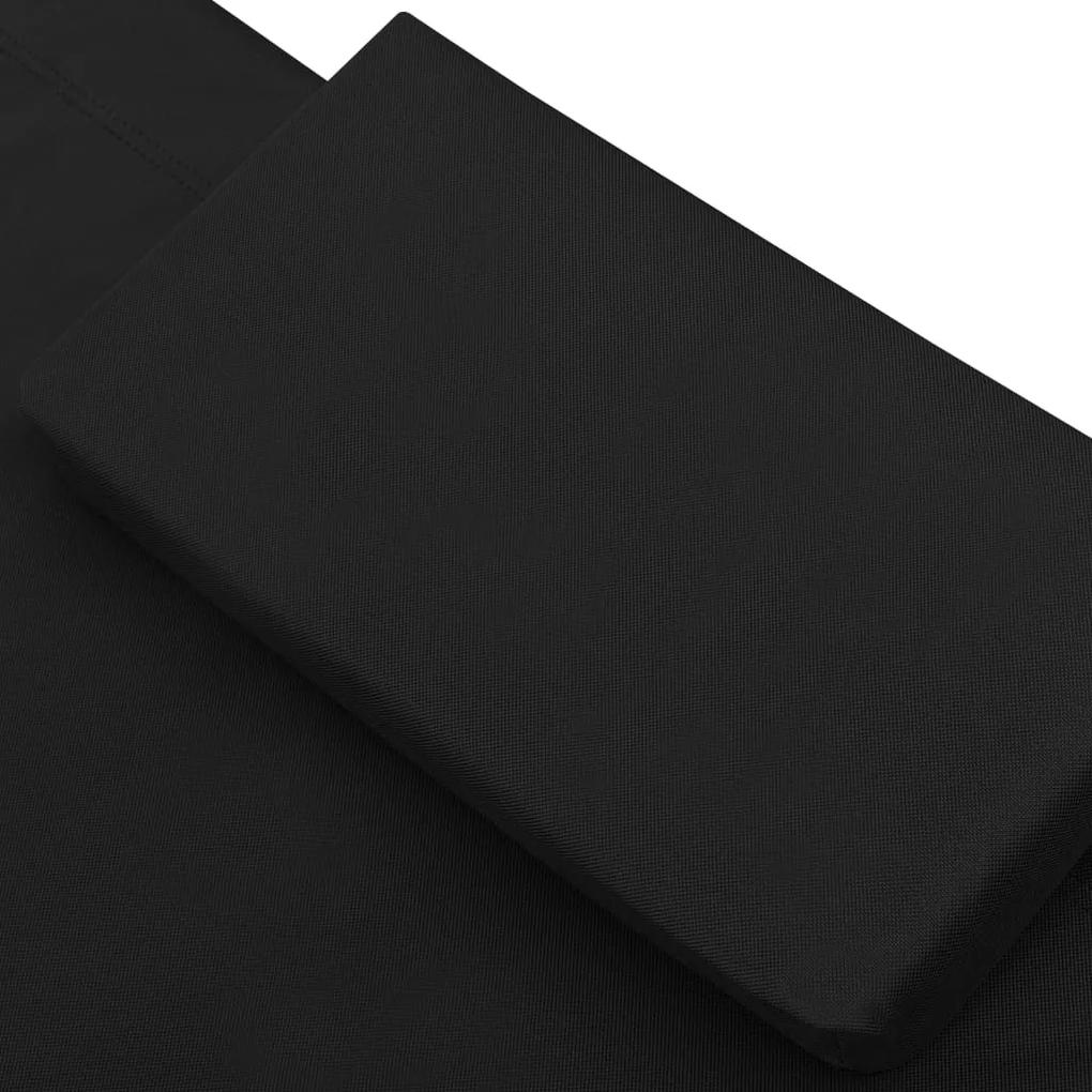 Pat sezlong de exterior cu baldachin si perna, negru 1, Negru, 200 x 90 x 112 cm