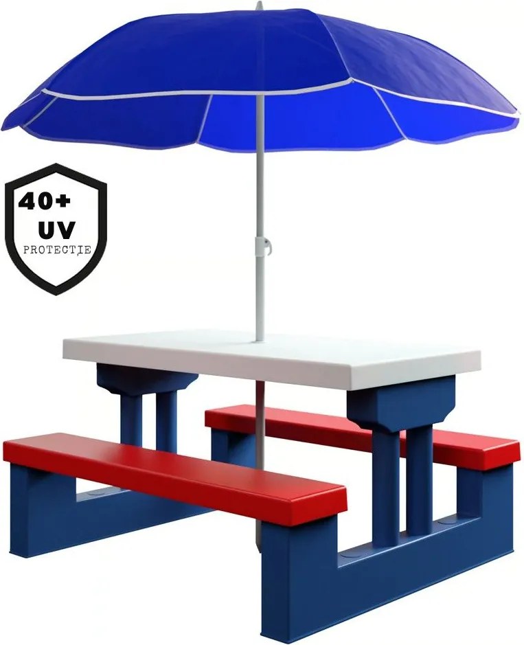 Set de șezut pentru copii cu umbrelă de soare JASMIN, 67x78,5x42,5cm, albastru/alb/roșu Spielwerk