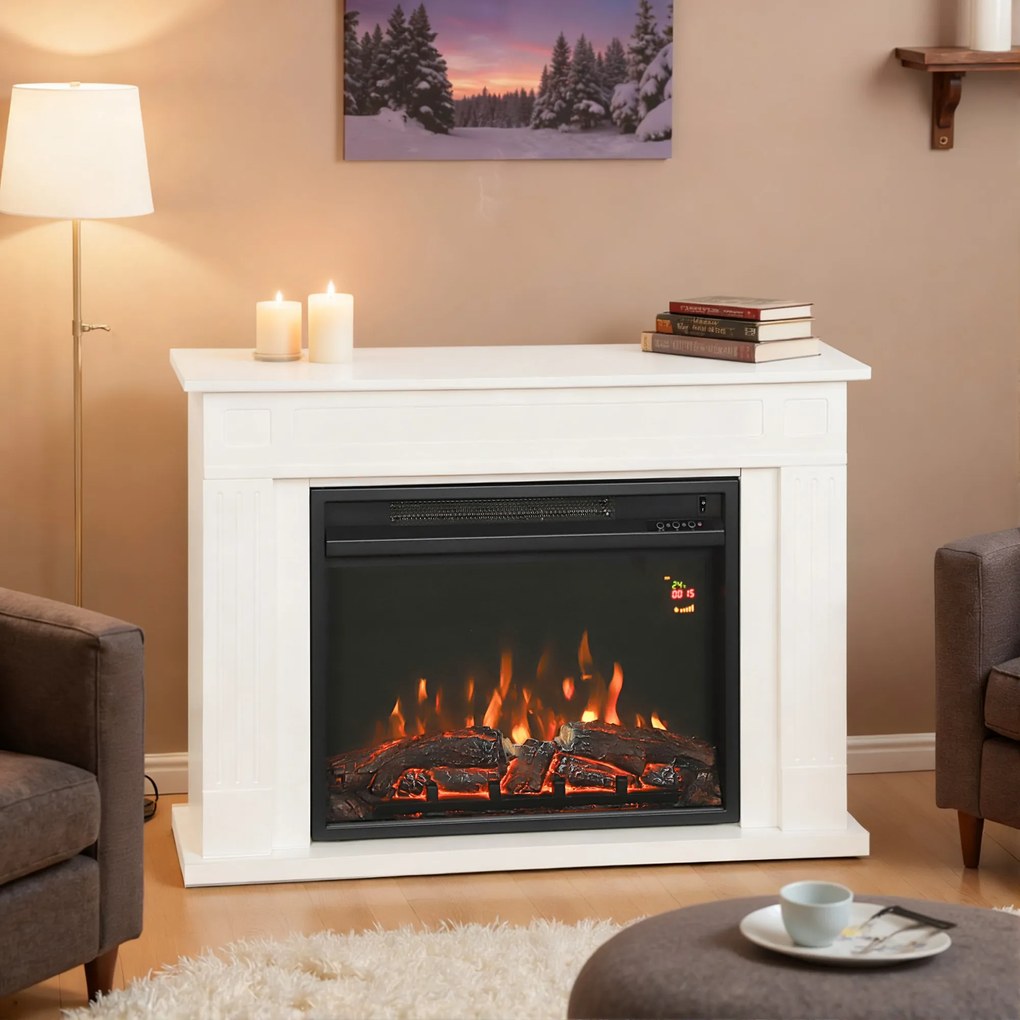 HOMCOM Șemineu Electric cu Flacără în 12 Culori, Telecomandă și Timer, 98x23.5x69.5 cm, Alb și Negru | Aosom Romania