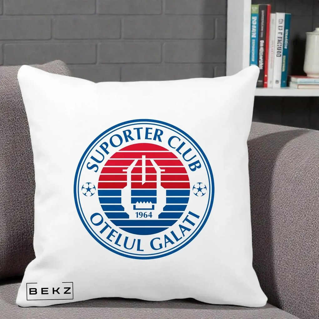 Perna Personalizata Otelul Galati Suporter Club 1964, 40x40 cm, Alba Mata, Husa Detasabila, Perna Inclusa, BEKZ®