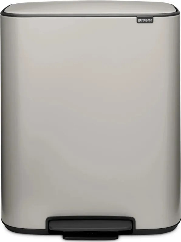 Cos de gunoi Brabantia Bo Pedal 1010450, 2x30 l, Inchidere lina, Baza antiderapanta, Gri deschis