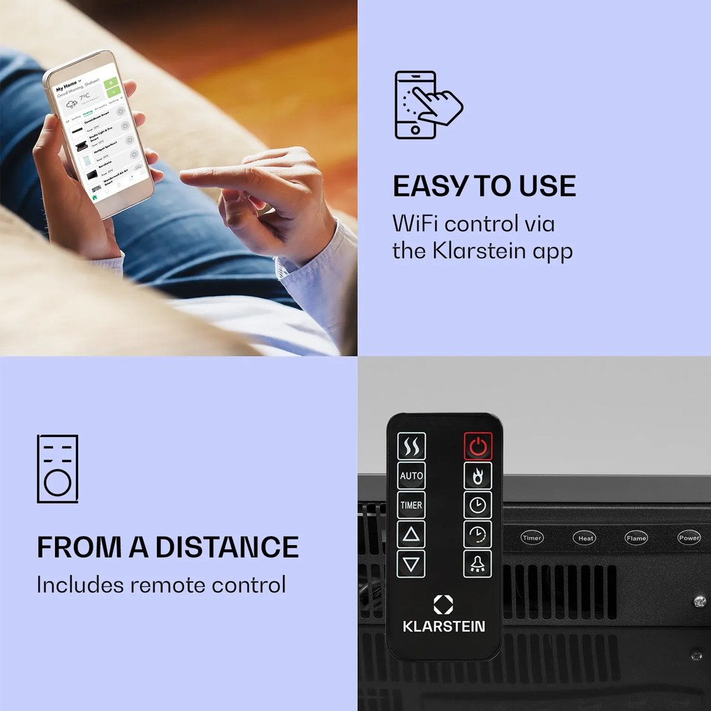 Klarstein Studio Light & Fire 1 Smart, Șemineu, 1000 / 2000 W, MDF, WiFi Control