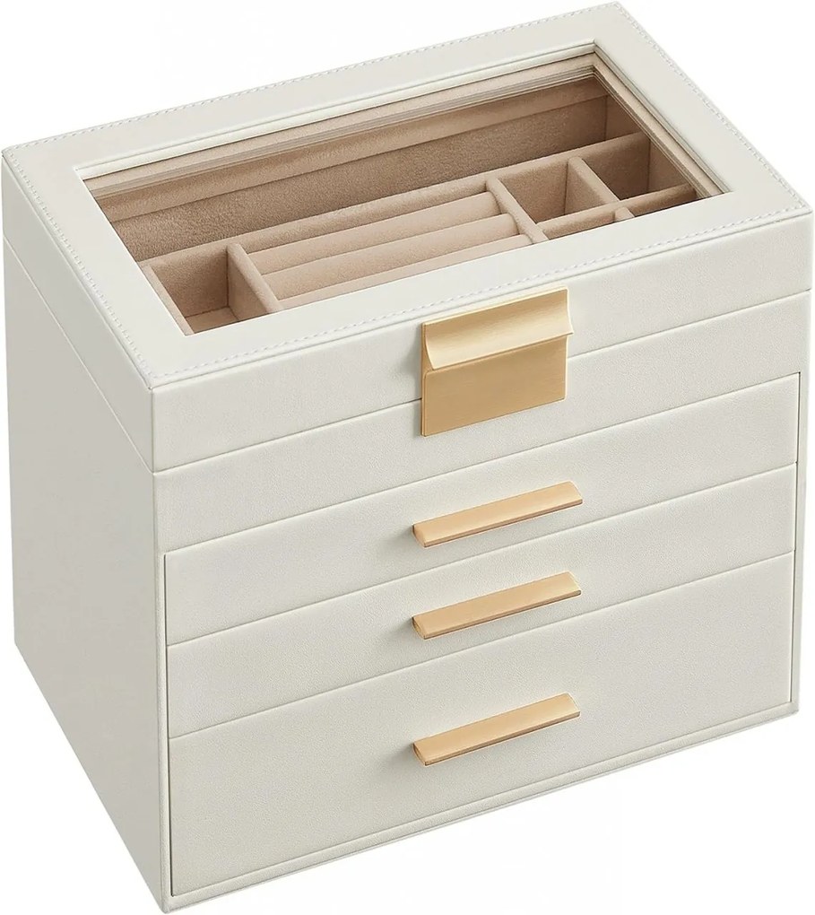 Cutie bijuterii, Songmics, Alb-Auriu, 25x16x21 cm