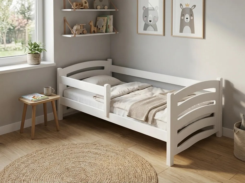 Pat pentru copii MELA 80 x 160 cm, alb Saltele: Matrace EASYSOFT 10 cm, Somiera pat: Cu lamele curbate