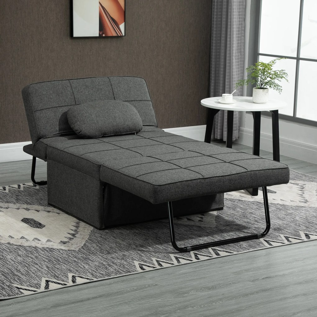 HOMCOM Canapea extensibilă cu Spătar Reglabil pe 5 Nivele și Pernă Suplimentară, 95x179x78 cm, Gri | Aosom Romania