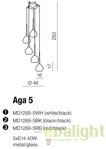Lustra moderna Aga 5 WH/BK