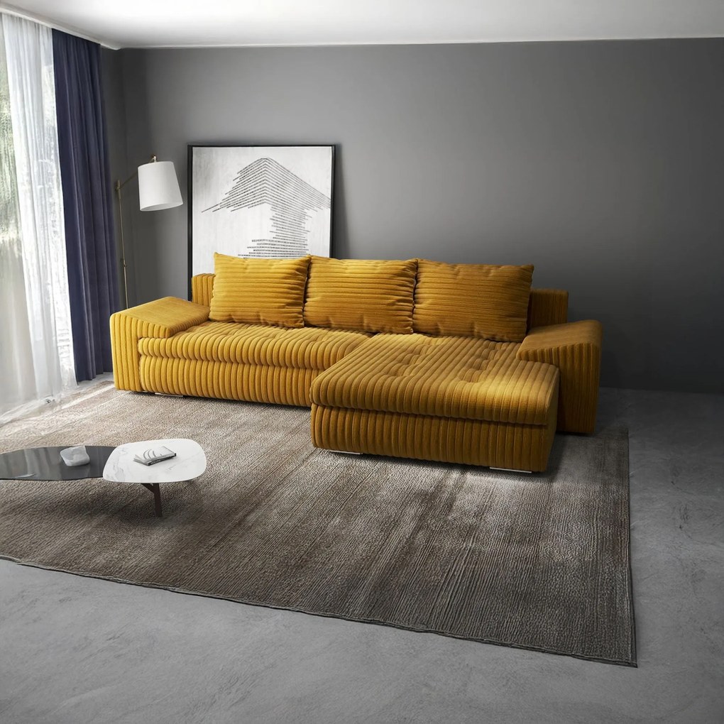 Colțar extensibil dumonde cu ladă de depozitare si sezut confortabil din spuma high-density, Leonardo Ambience Mustar 260x185 cm II