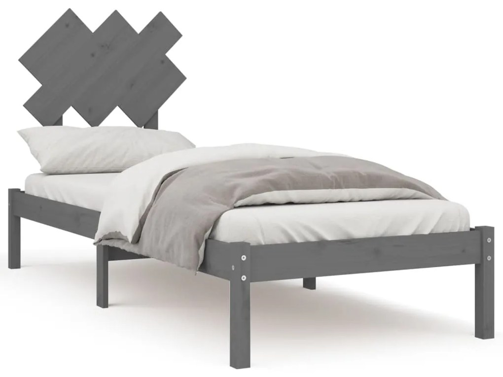 3104830 vidaXL Cadru de pat mic single 2FT6, gri, 75x190 cm, lemn masiv