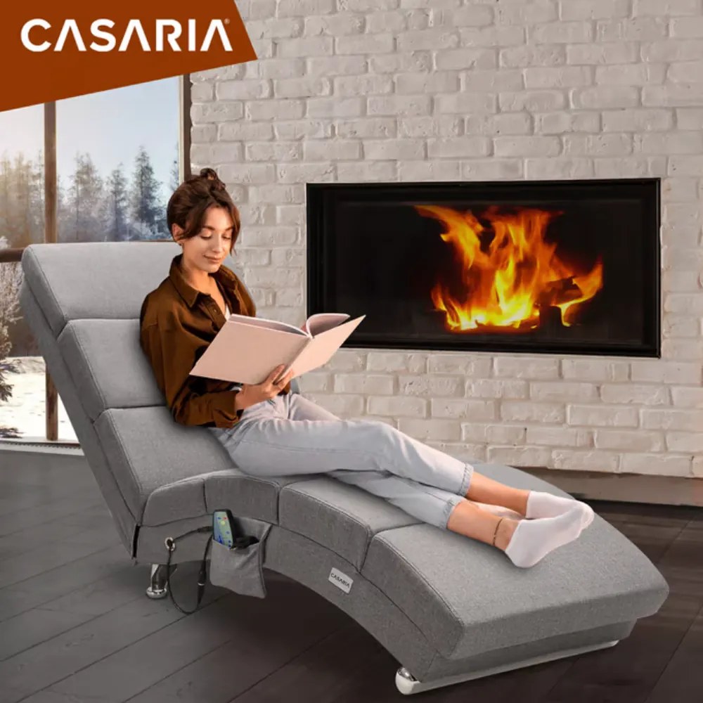 Șezlong LONDON cu funcție de masaj și încălzire, 186×55×89cm, gri Casaria