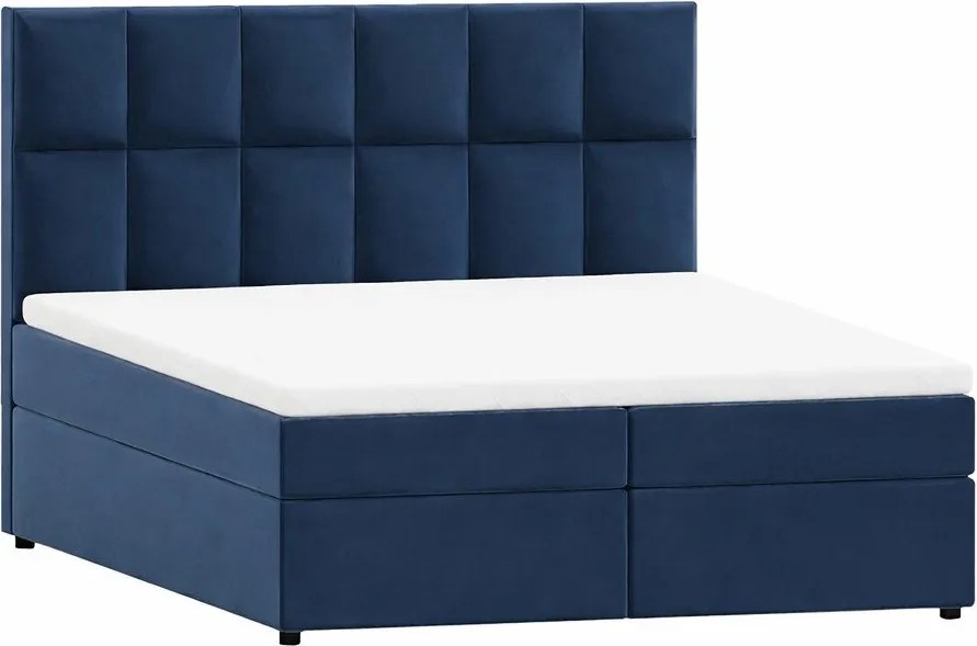 Pat boxspring albastru închis cu spațiu de depozitare 200x200 cm Flip – Ropez