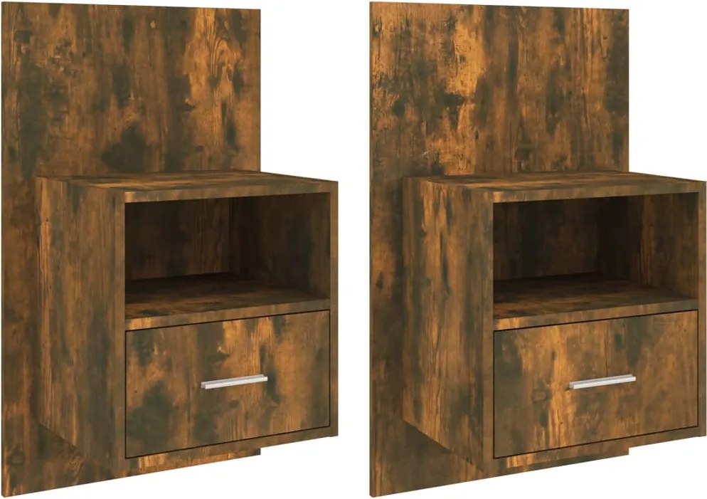 vidaXL Noptiere de perete, 2 buc., stejar fumuriu