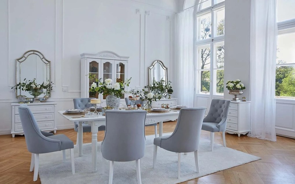 Masă lemn masiv alb dining extensibilă Elizabeth 190/, 240 × 100 × 80 cm