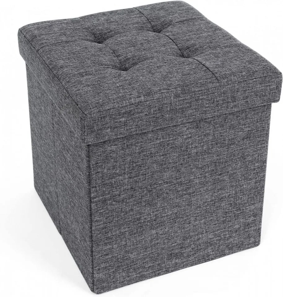 Taburet cu capac si spatiu depozitare, MDF / textil, gri inchis, Songmics