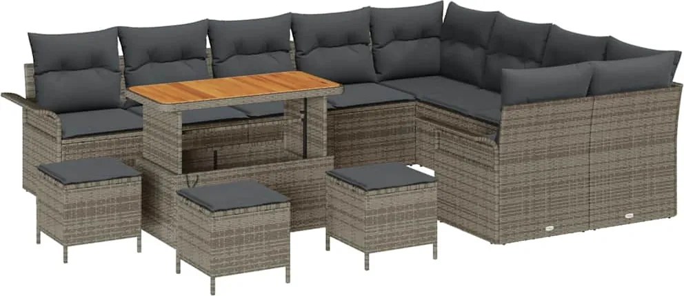 vidaXL Set de canapele pentru grădină cu pernă 13 pcs Gri poliratan