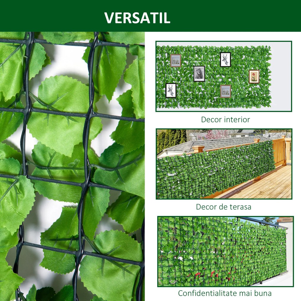 Outsunny Rulou Gard Viu Artificial PE pentru Balcon și Grădină cu Frunze de Artar Verde 300x150cm | Aosom Romania