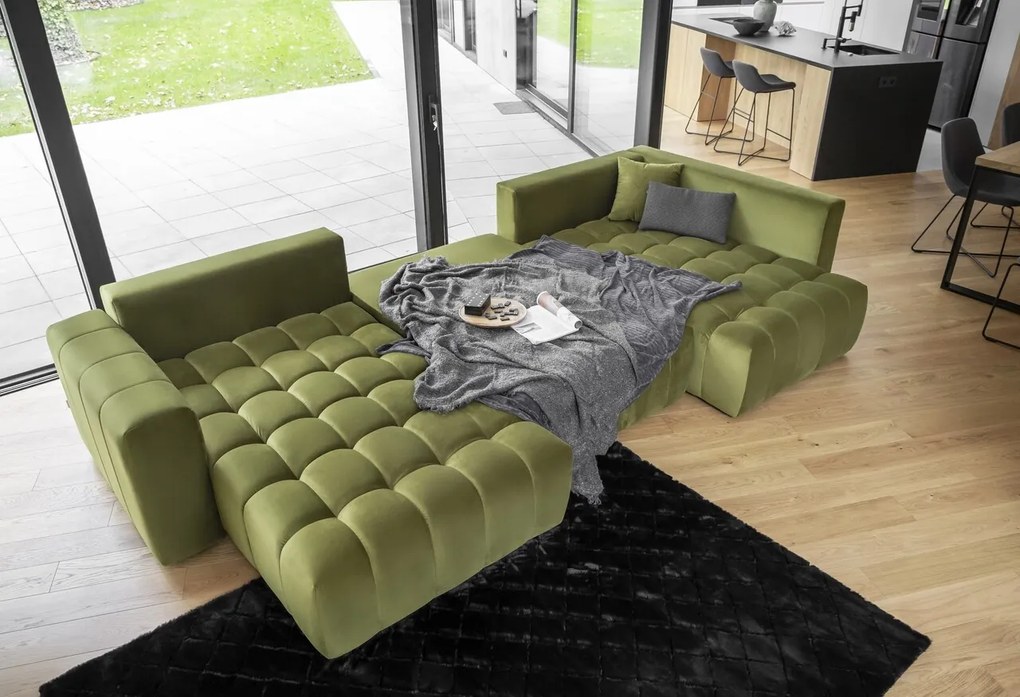 Coltar extensibil stanga 6 locuri ELTAP, LT-33LO, Bonito, 350x175x92 cm, lemn/poliester, verde olive