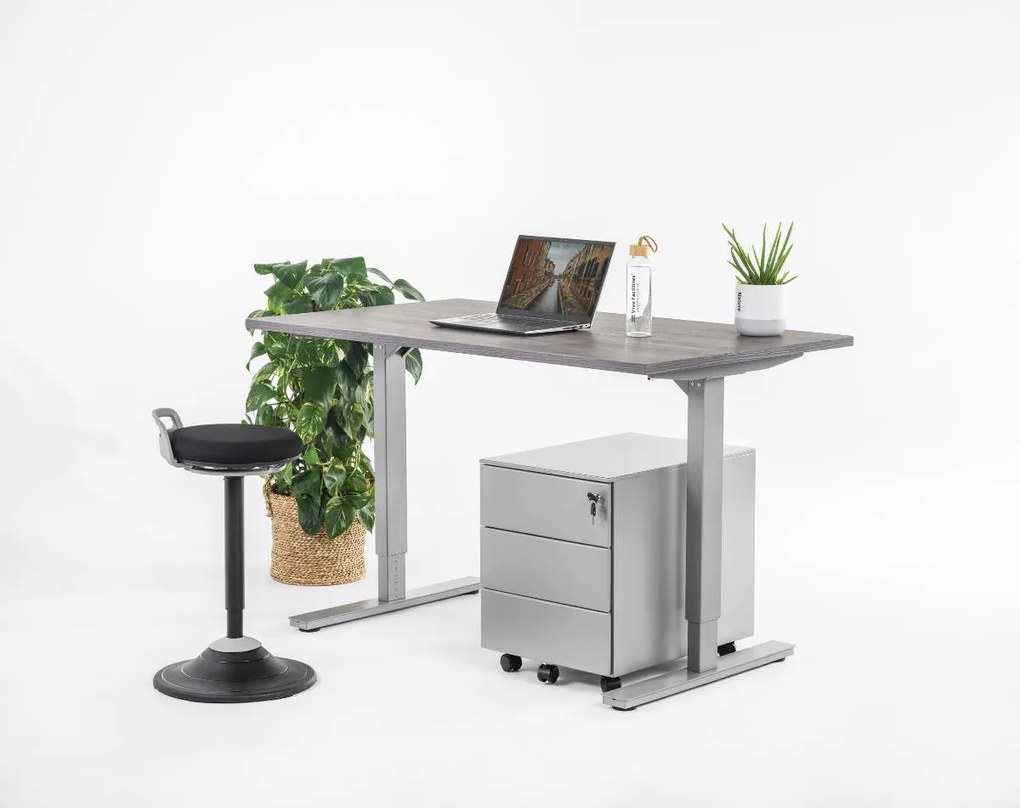 Birou reglabil manual, control cu manivelă, 80 kg - Premium - 1400x800x25 - Logan - Gri