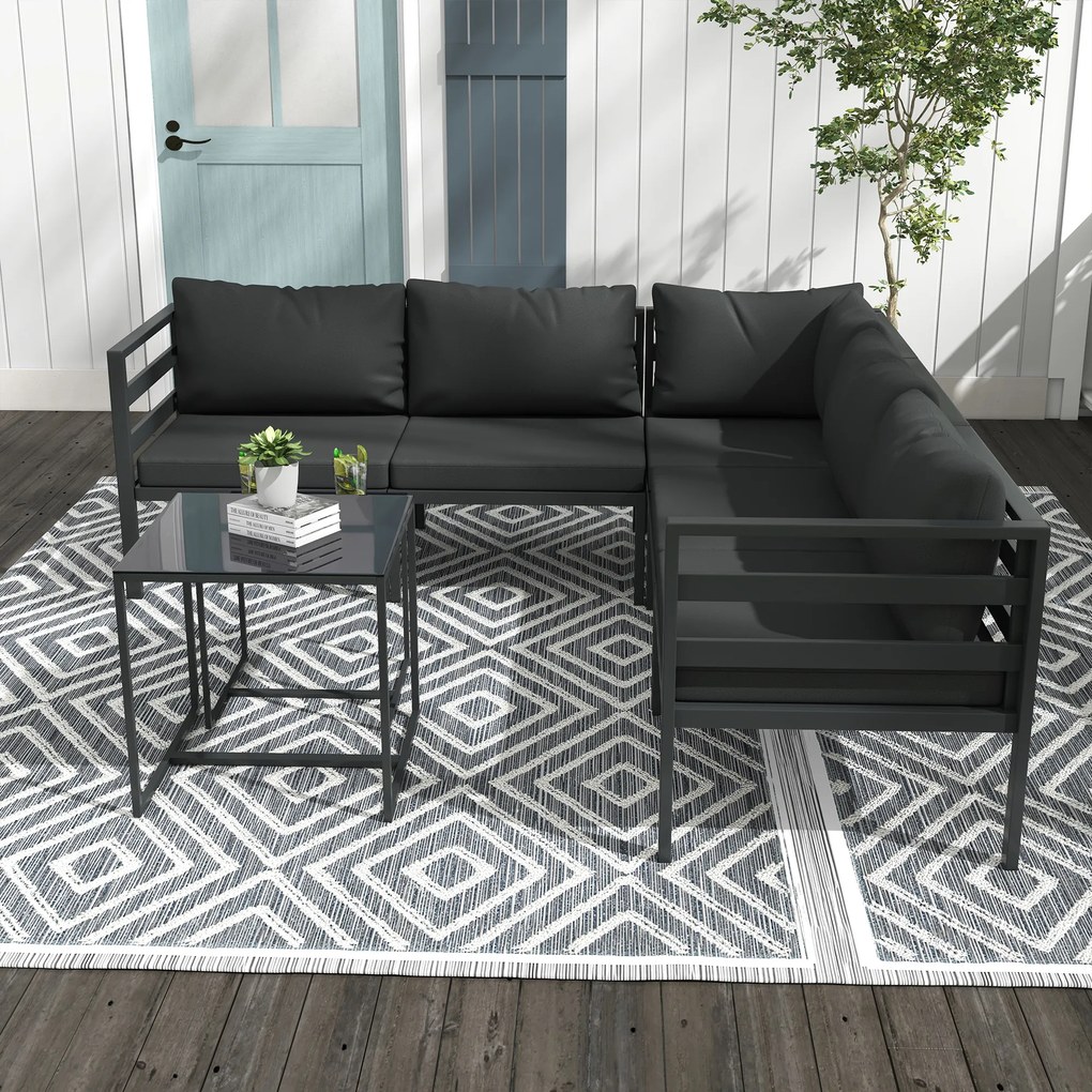 Outsunny Set de Mobilier de Gradina din 7 Piese cu Canapea de Colt, Masa de Cafea, Set de Mobilier Sectional, Gri | Aosom Romania