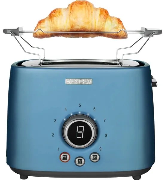 Sencor - Prajitor de pâine pentru 2 felii, cu suport pentru încălzire, 1000 W/230 V, albastru