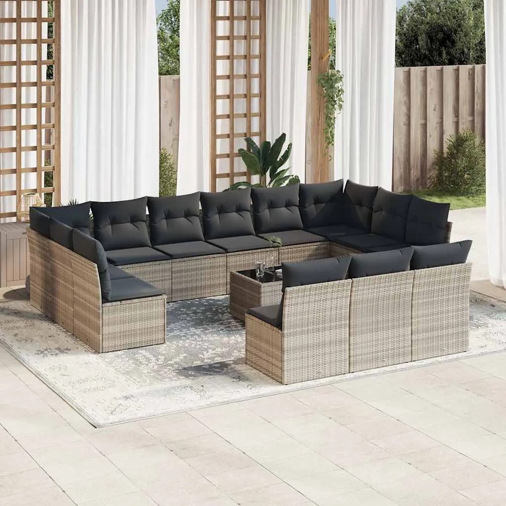 vidaXL Set mobilier de grădină cu perne,14 piesegri deschis, poliratan