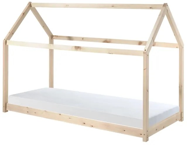 Set CABANE în culoare culoare lemn natural format dintr-un Pat copii Vipack (90 x 200 cm) și o SALTEA PAT COPII Basic Cool (90 x 200 x 10 cm).