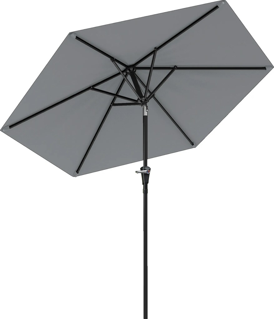 Outsunny Umbrelă Inclinabilă pentru Grădină și Terasă 2.3x2m cu Deschidere Ușoară prin Manivelă, Structură Metalică și 6 Stinghii, Gri | Aosom Romania