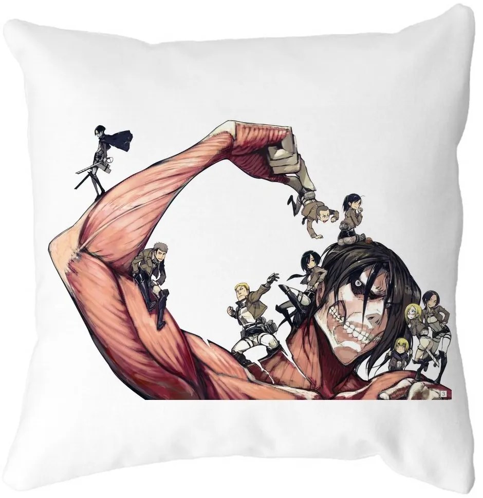 Perna Decorativa cu Attack on Titan Giant, 40x40 cm, Alba, Mata, Husa Detasabila, Burduf