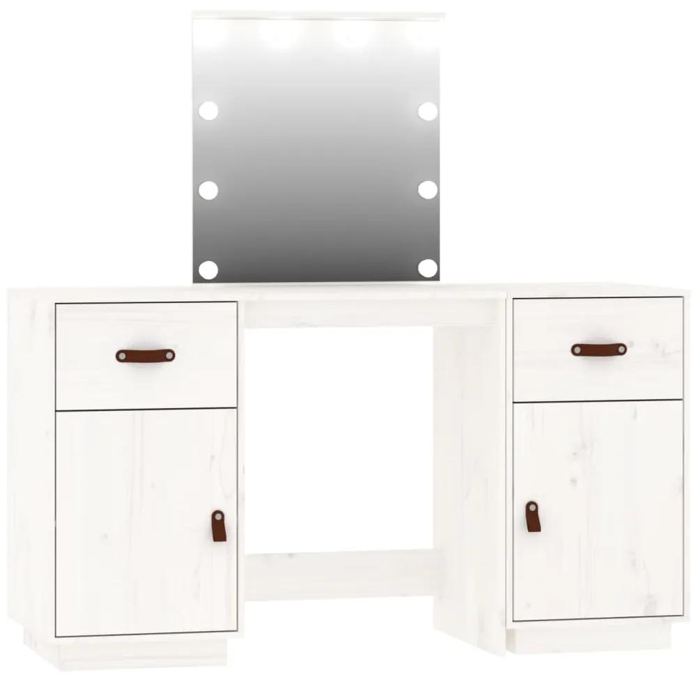 3107840 vidaXL Set de masă de toaletă cu LED, alb, lemn masiv de pin