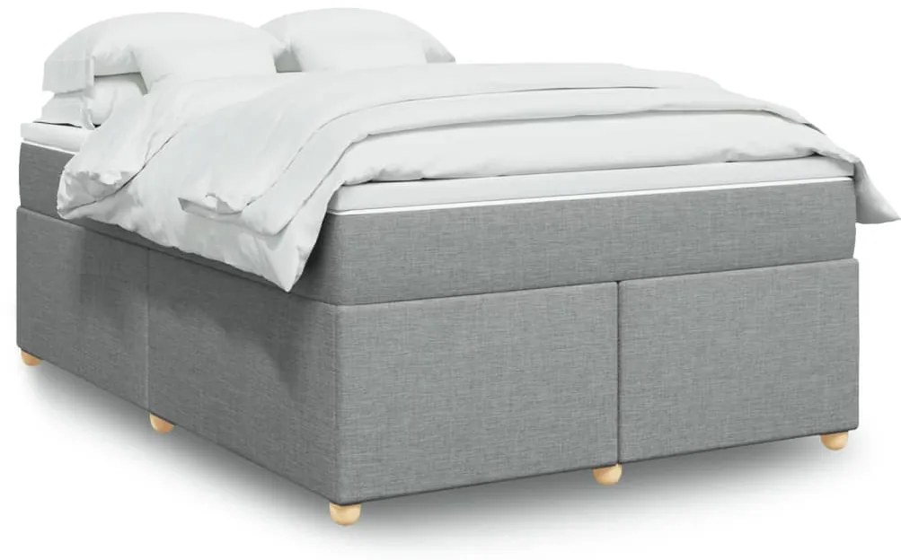 vidaXL Pat continental cu saltea, gri deschis, 160x200 cm, textil